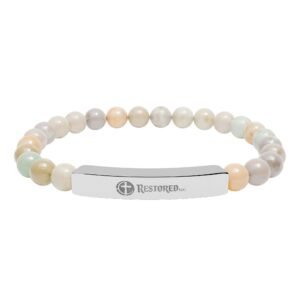 Engravable Natural Stone Stretch Bracelet — Personalized Bar Bead Bracelet