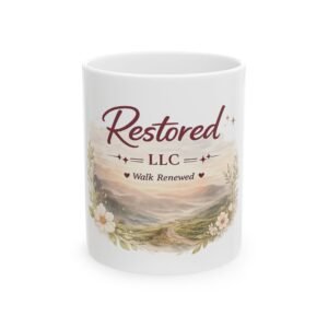 Restored LLC Ceramic Mug – 'Walk Renewed' Inspirational Coffee Cup (11oz, 15oz)