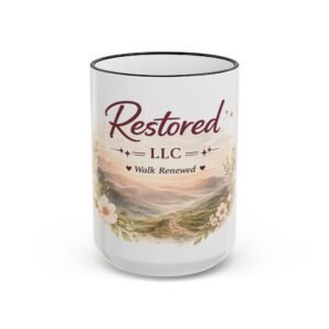 Restored LLC 'Walk Renewed' Accent Rim Mug — Inspirational Floral Coffee Cup (11oz/15oz)